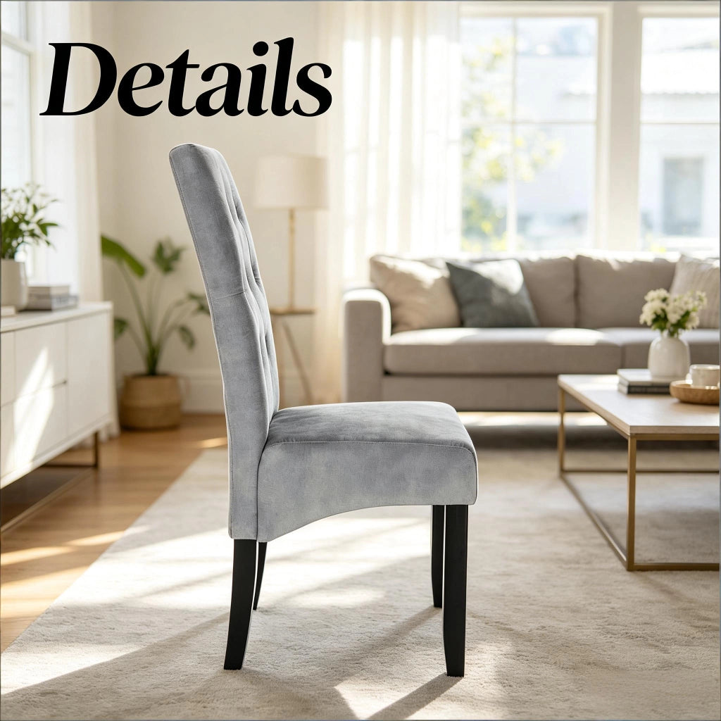 Sedia da pranzo Set da 2 con Schienale Alto Ergonomico e Piedini Antiscivolo in Velluto Grigio Chiaro