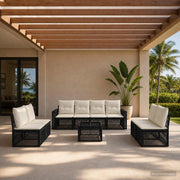 Set Divano da Giardino 9 pz Nero e Bianco Crema polyrattan 3435100