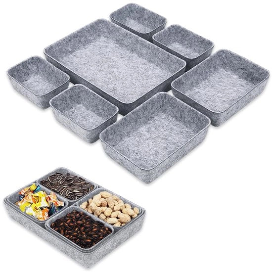 Organizzatore di cassetti 7 in 1 con spazio di archiviazione in velluto, organizzatore di cosmetici con cesta in velluto, sistema di organizzazione, organizzatore di scrivania, accessori di cassetti, ufficio, armadio a muro