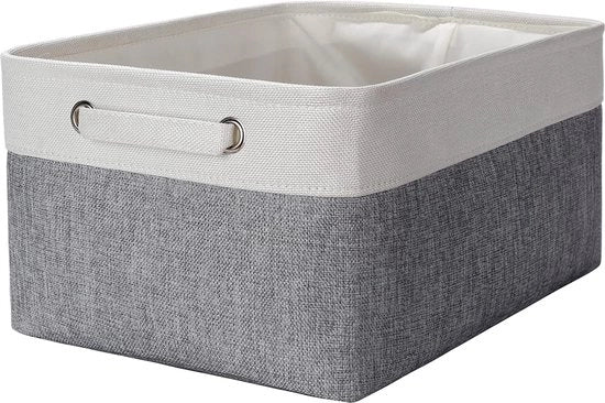 Cassa di stoccaggio pieghevole in tessuto, grande cassetto di stoccaggio con maniglie, organizzatore di armadio, cassa di piegatura per abbigliamento, giocattoli, camera dei bambini, mensola, armadio, camera dei bambini (bianco/grigio, 40 x 30 x 20 cm)