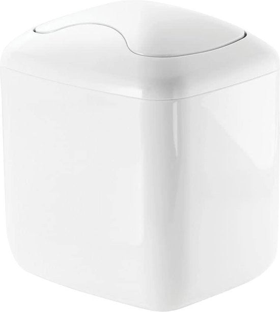 Contenitore per rifiuti per tavolo o comodino - dischetti di carta igienica, spugne per trucco, tessuti - contenitore mini in plastica con coperchio oscillante - bianco tavolo per trucco