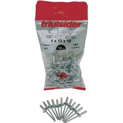 RIVETTO A STRAPPO ALLUMINIO TESTA LARGA FRIULSIDER - MM 4,0X16 TESTA MM 10 CF=PZ 100- 10 confezioni