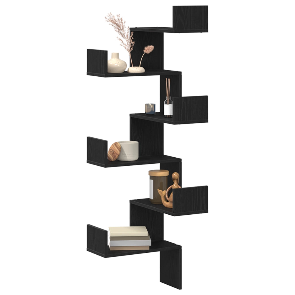 Mensola Angolare vitaXL Nero Rovere 45x45x147 cm Legno ingegnerizzato