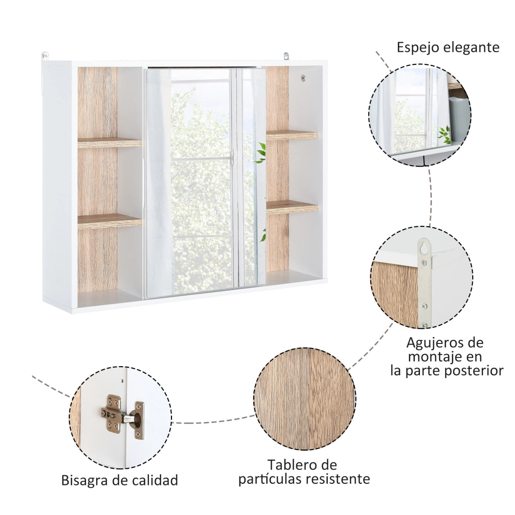 Armadio da Bagno con Specchio ¨C zephmum ¨C Bianco e Rovere 60x14.5x49.4 cm