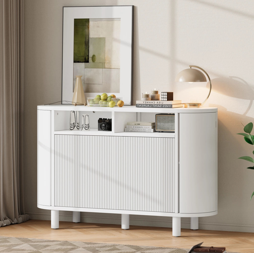 Sideboard 120x38x77 cm con vano ad arco e ripiani regolabili in MDF bianco