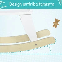 Cavallo a Dondolo Classico in Legno per Bambini 1-3 Anni con Bordo, Maniglie e Poggiapiedi, 68x26.5x48cm, Bianco