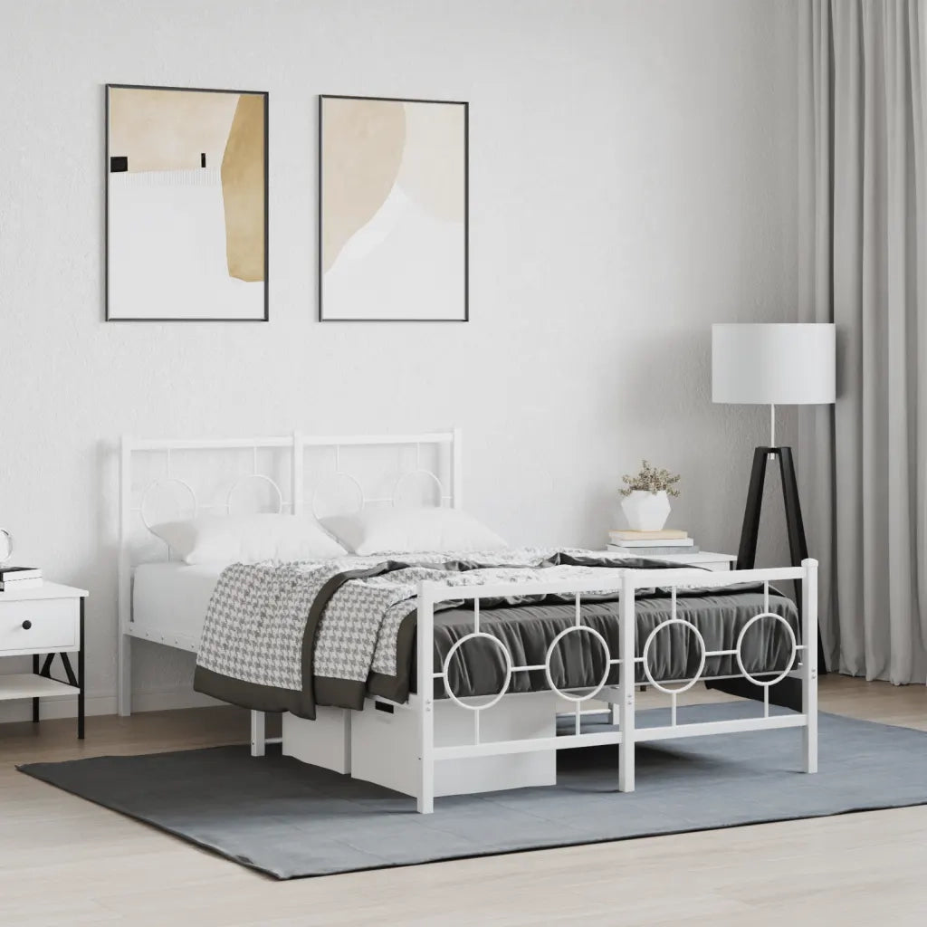 Letto matrimoniale | Letto per adulti | Giroletto con Testiera e Pediera Metallo Bianco 120x190 cm