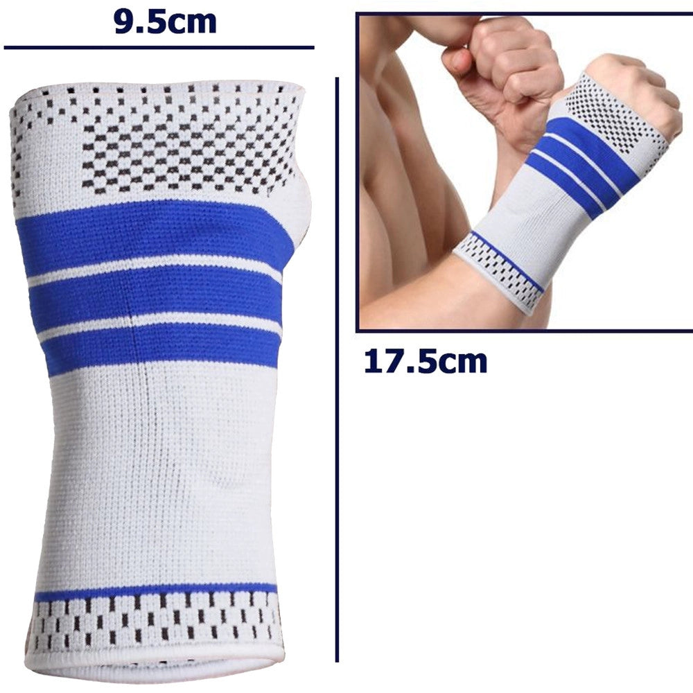 Trade Shop - Polsiera Fascia Elastica Supporto Per Polso Destro Anallergico Protezione Blu -