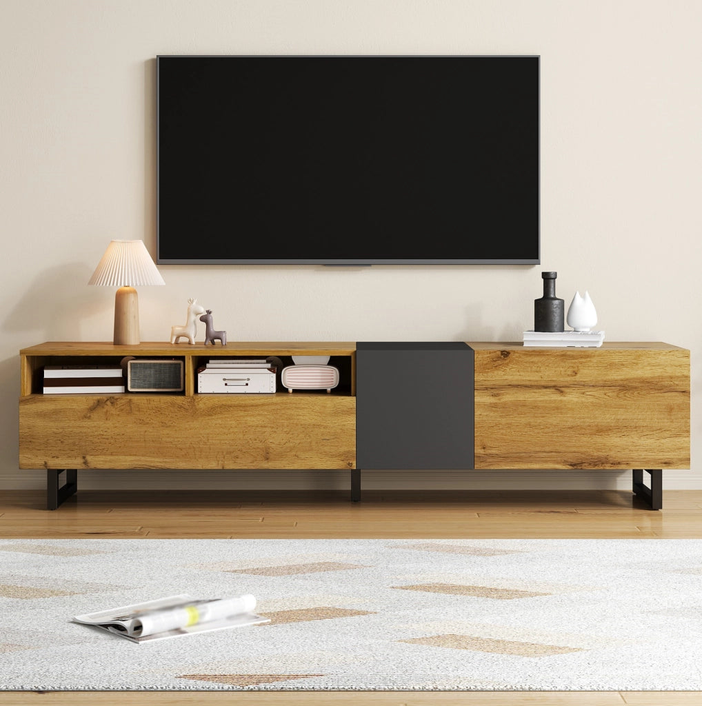 Mobile TV 170 cm in legno e grigio scuro con 3 ante e 2 vani aperti