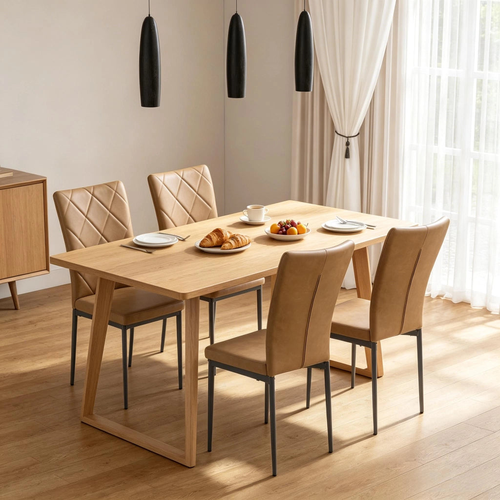 Set di 4 sedie da pranzo in similpelle marrone con schienale alto e struttura in metallo