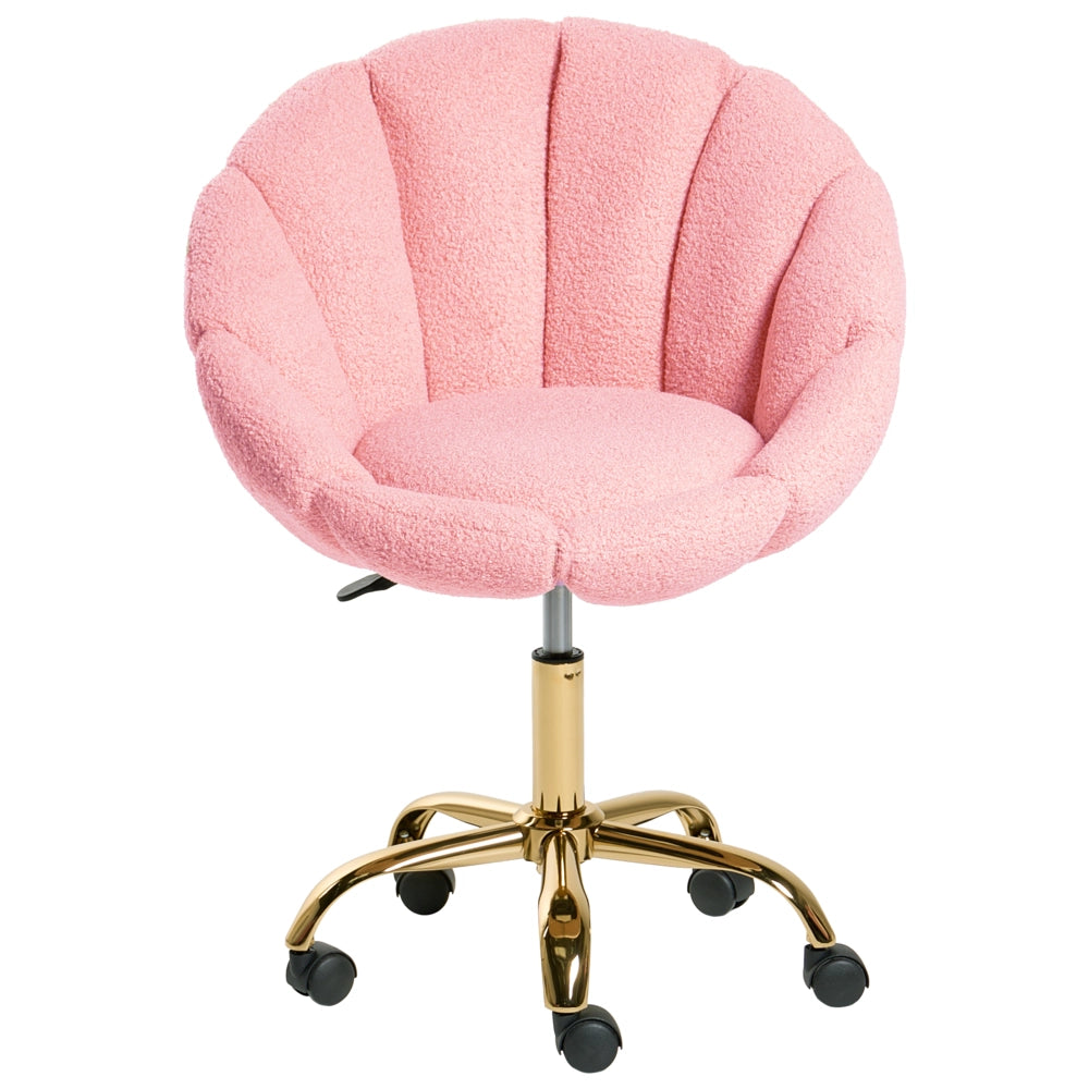 Elegante sedia da ufficio girevole in tessuto bouclè rosa con base regolabile in altezza Design moderno Home Office