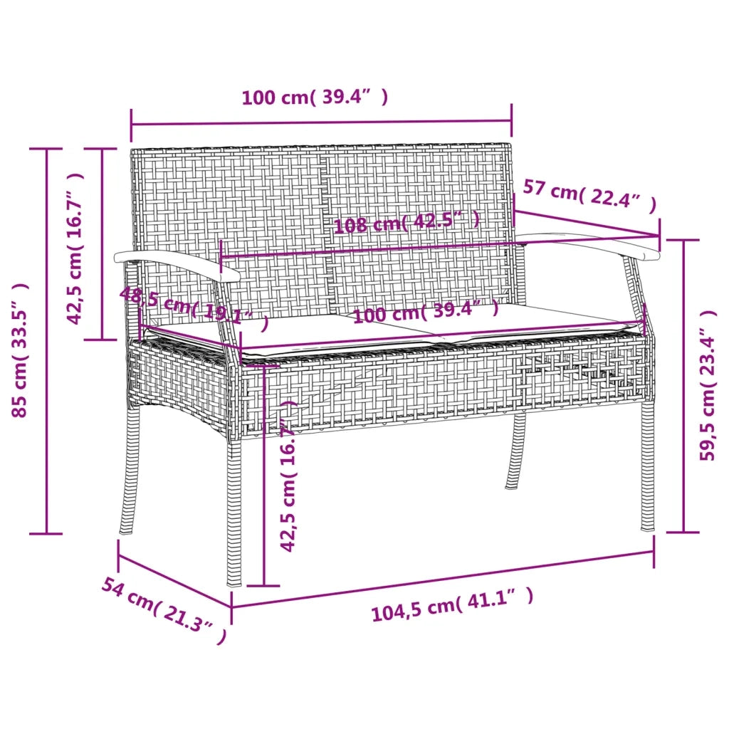 Set da Pranzo da Giardino 3 pz con Cuscini Nero in Polyrattan 3213566