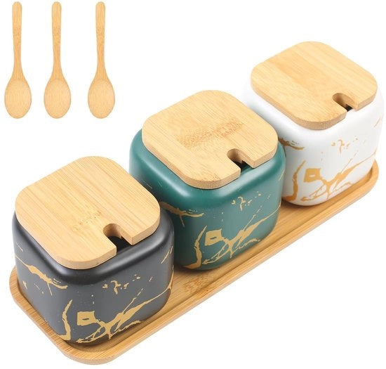 Organizzatore di erbe - stile marocchino - set di 3 - ceramica e legno