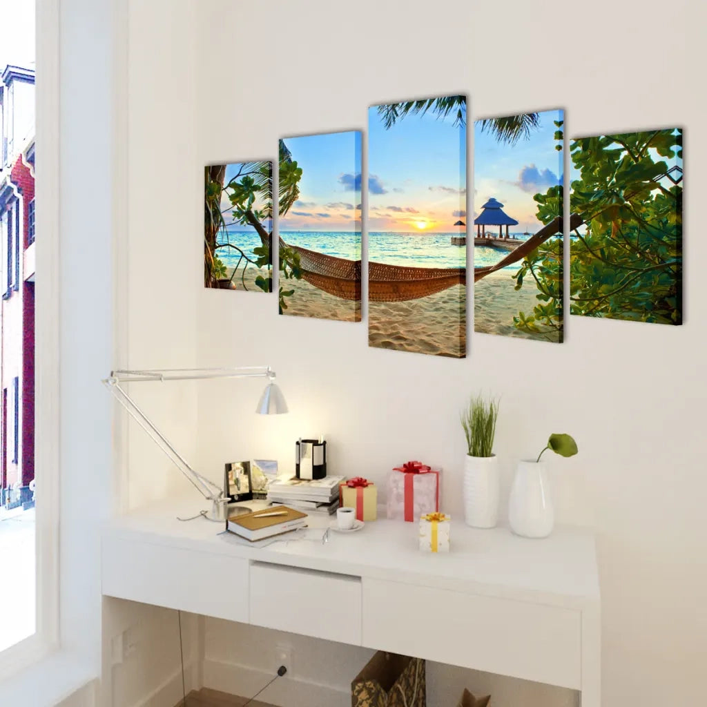 Stampa su Tela da Muro Spiaggia di Sabbia con Amaca 100x50 cm 241562