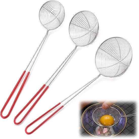 Set di paletta a cernita in acciaio inossidabile - ideale per cucinare e friggere - 3 pezzi - acciaio inossidabile