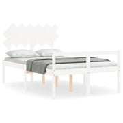 Letto matrimoniale | Letto per adulti | Letto per Anziani Bianco Testiera Small Double Legno Massello