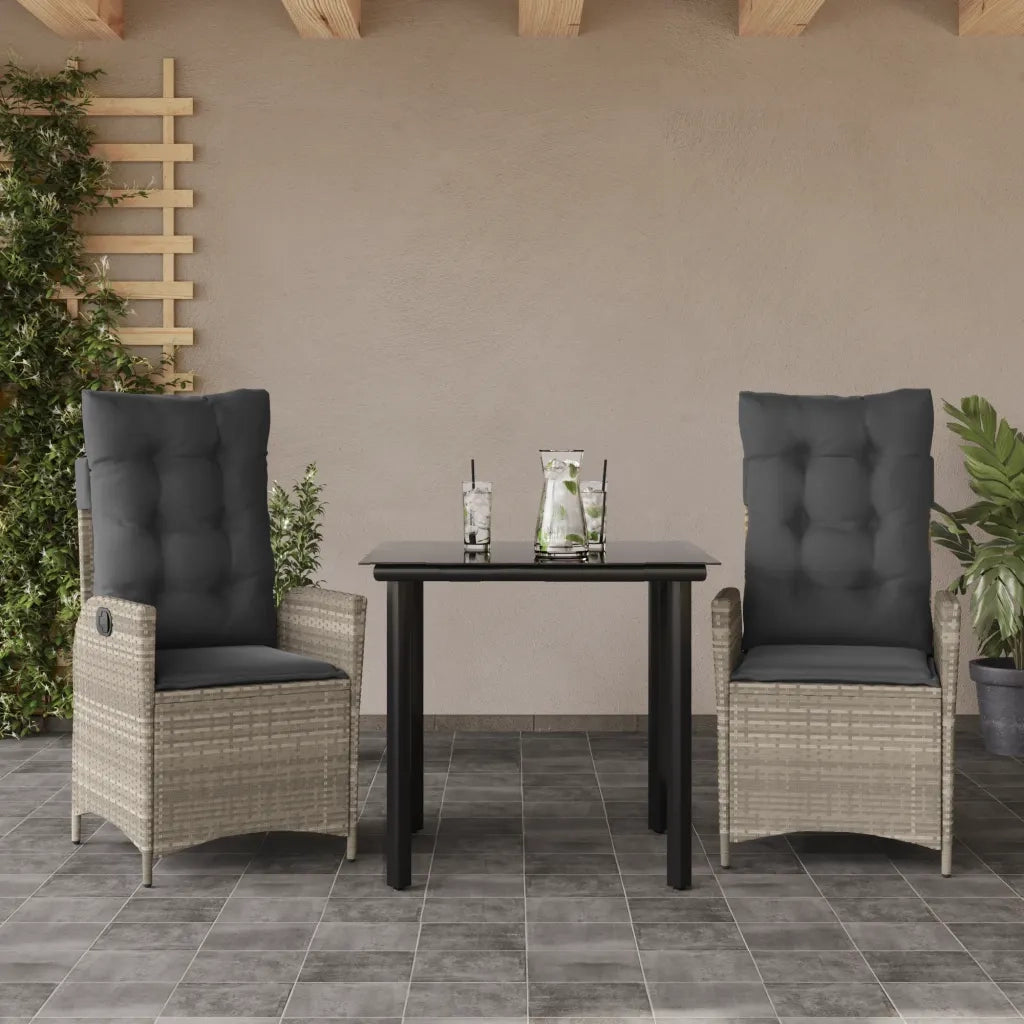 Set Pranzo da Giardino 3pz con Cuscini Grigio Chiaro Polyrattan 3213284