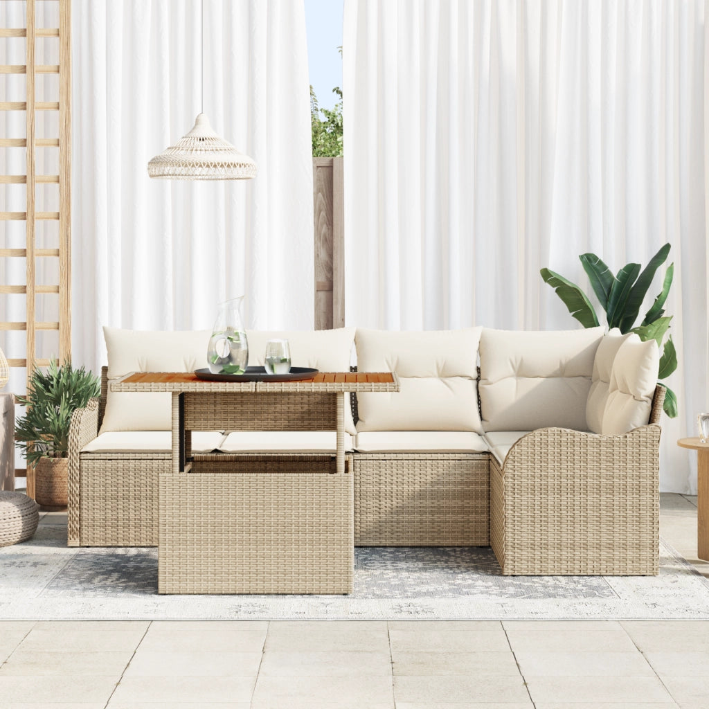Set Divano da Giardino 6 Pezzi con Cuscini Beige Rattan Polietilene