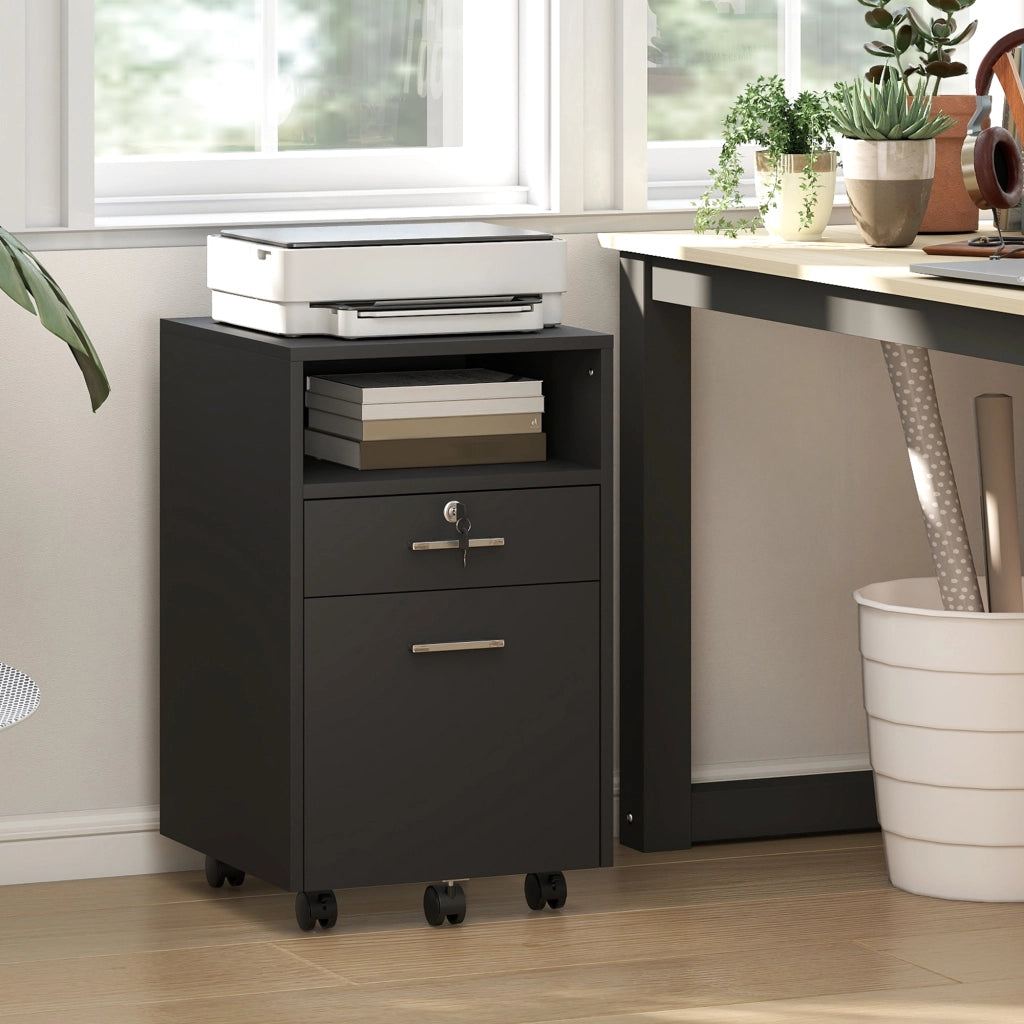Cassettiera da Ufficio in Legno con 2 Cassetti e Ripiano ¨C ZephMum ¨C 39x40x65 cm, Nero