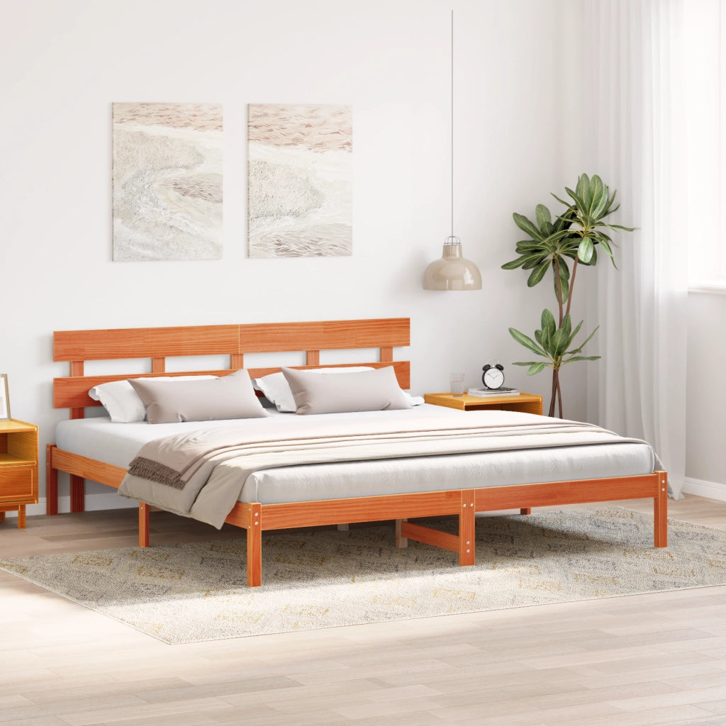 Struttura letto con testiera marrone cerato 180x200 cm in legno massello di pino