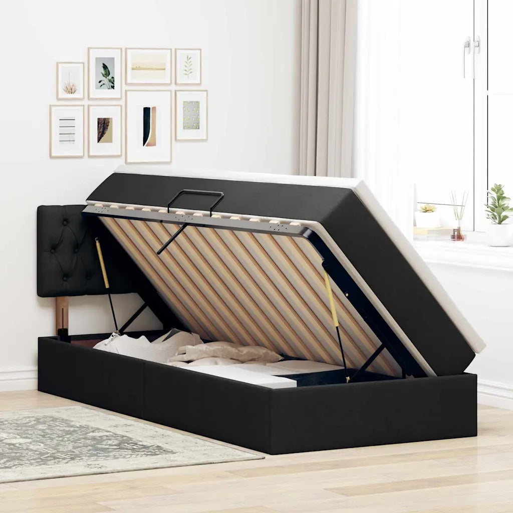Letto con contenitore e materasso Nero 100 x 200 cm