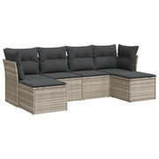 Set Divano da Giardino 6pz | Set Salotto da Giardino con Cuscini Grigio Chiaro Polyrattan