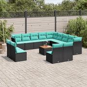 Set Divani da Giardino 14pz con Cuscini in Polyrattan Nero 3256267
