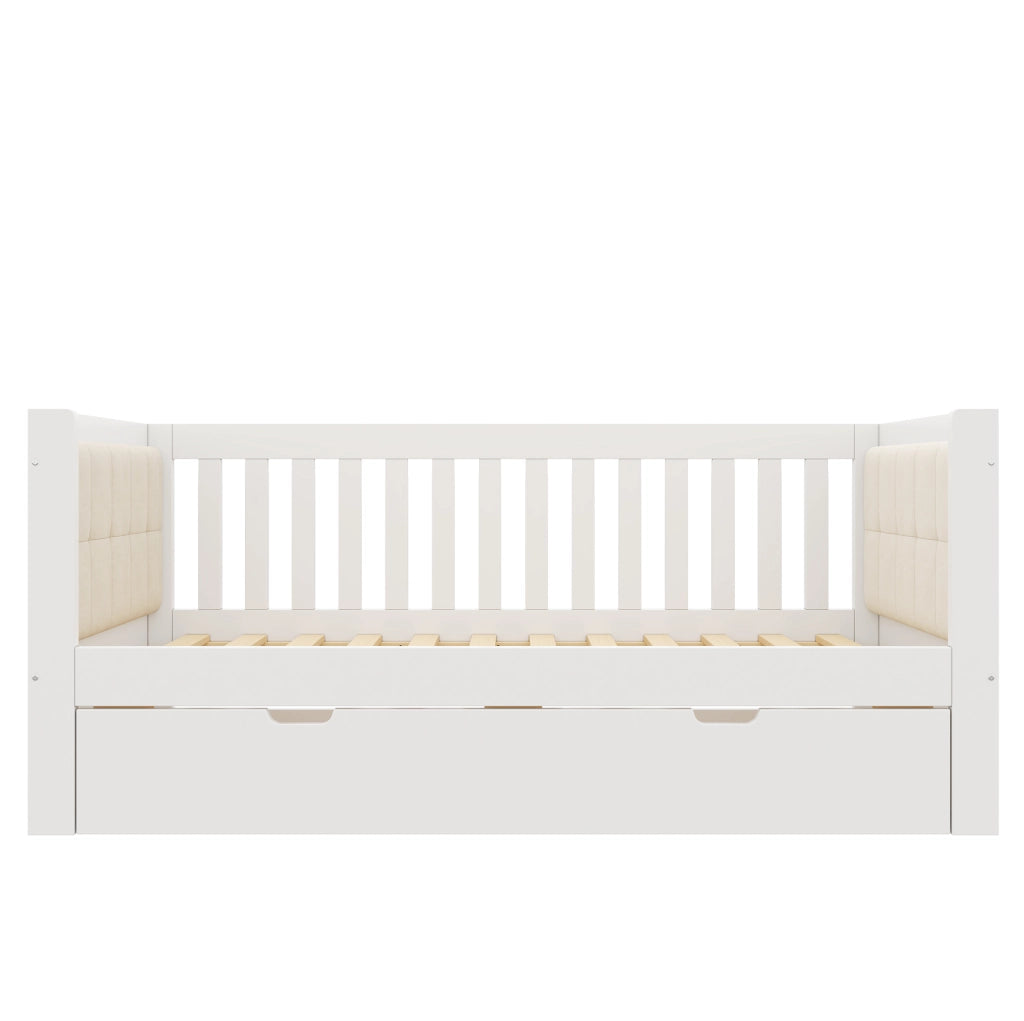 Letto da giorno 90x200 cm con letto estraibile 90x190 cm; legno bianco