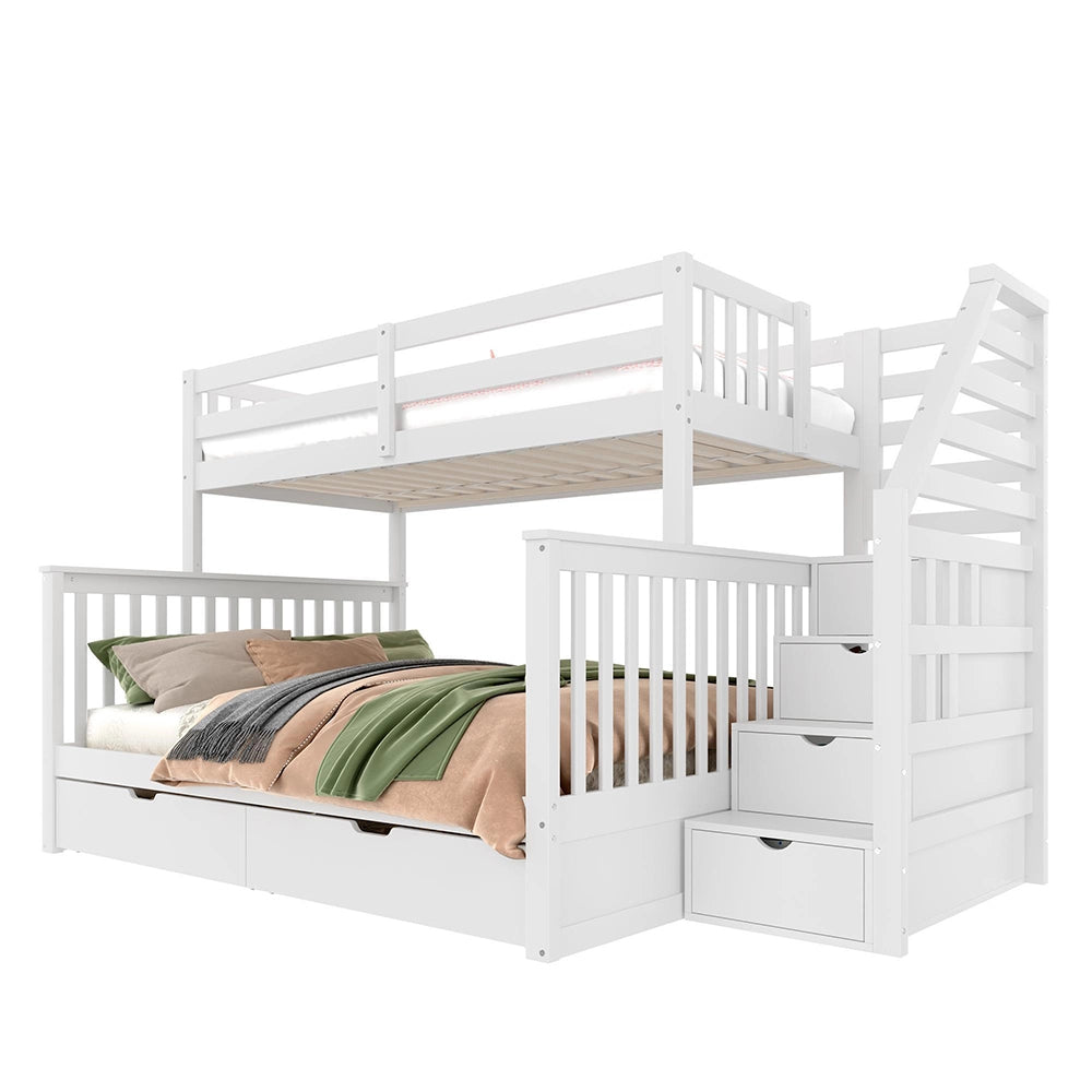 Letto a castello-Xylo-90x200+140x200cm, cassetti, multifunzionale