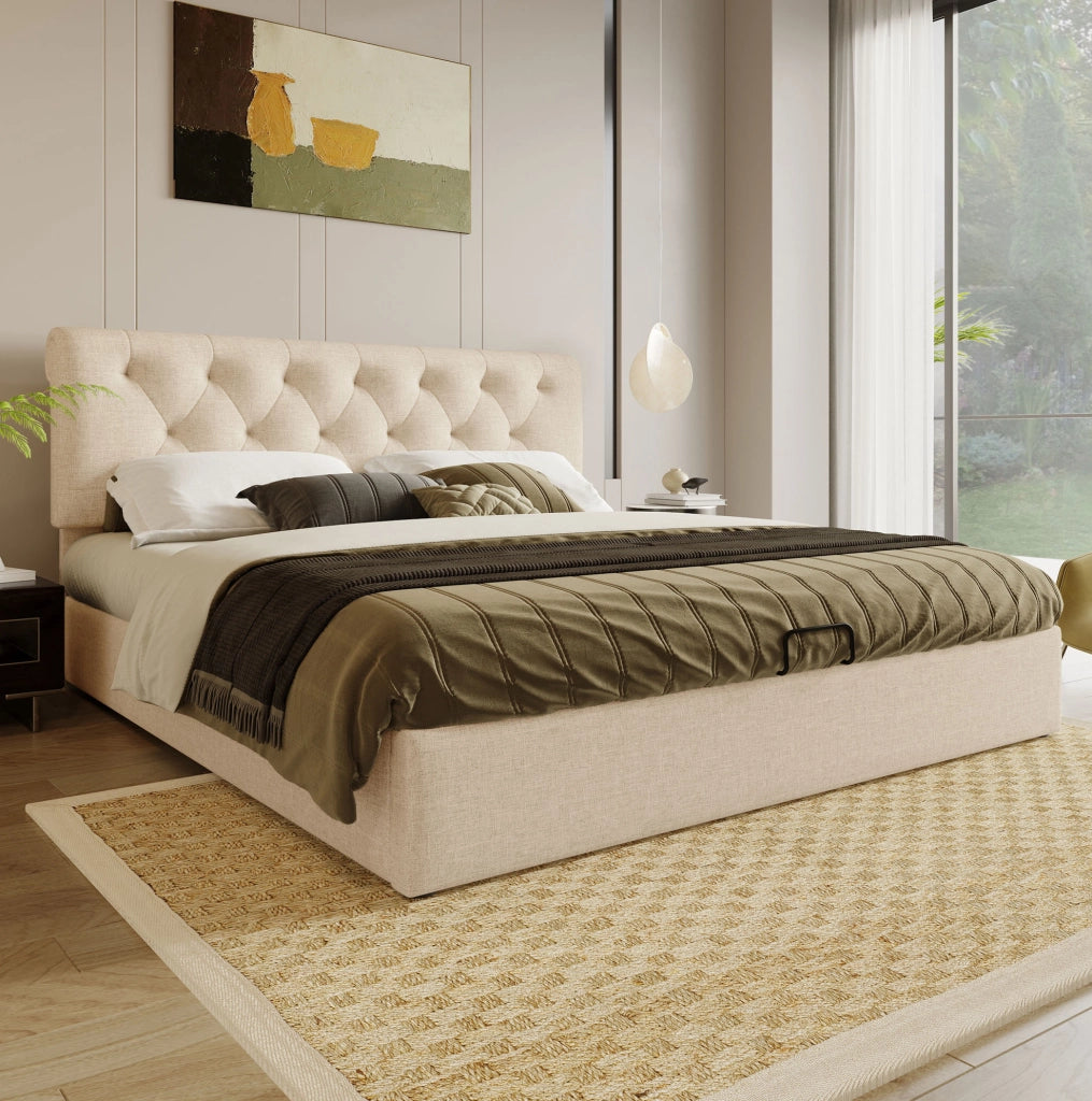 Letto imbottito 140x200 cm con contenitore e testiera regolabile