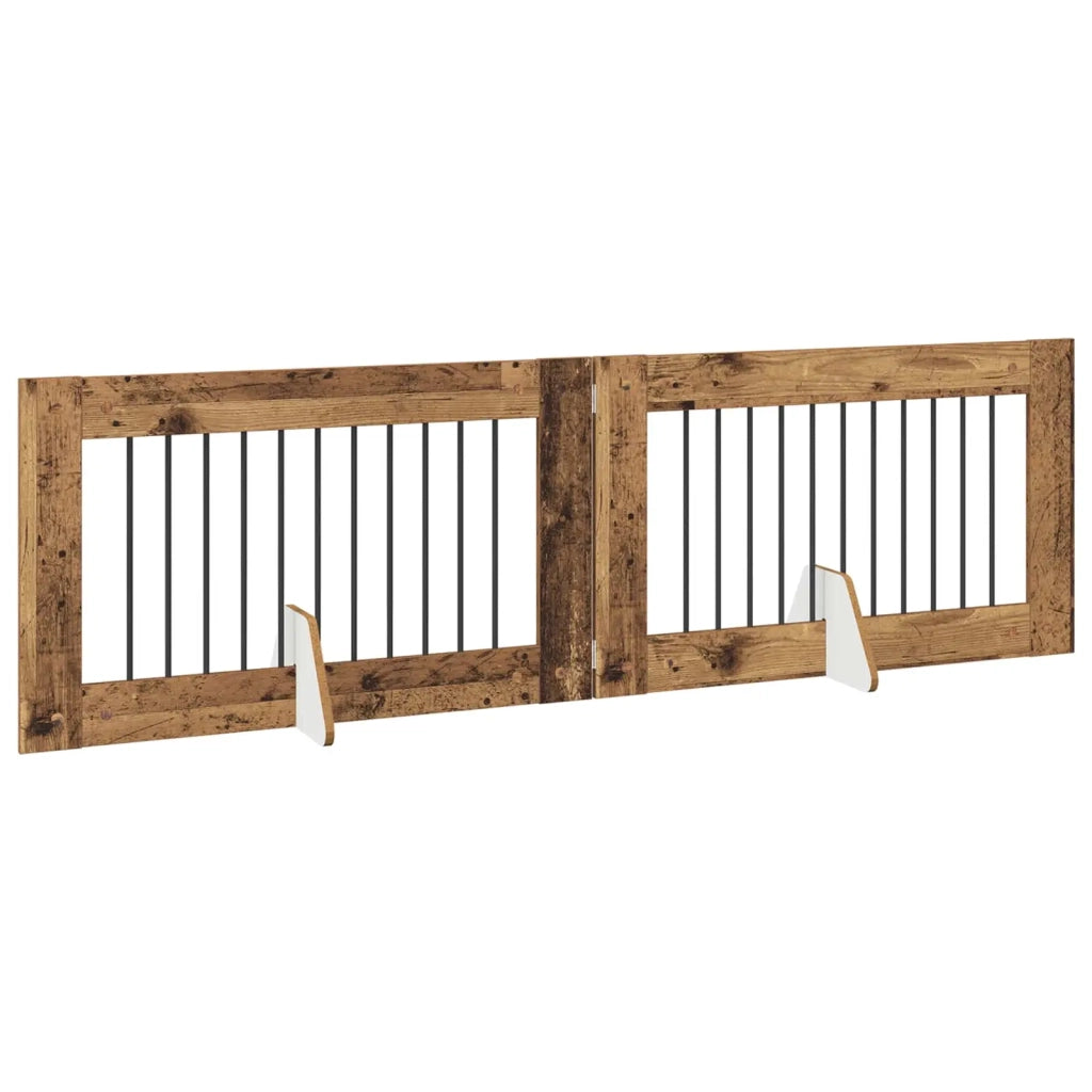 Cancello per cani con supporti 2 pz Legno antico 100 x 60 cm CFW9027788