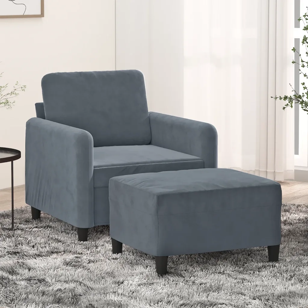Poltrona | Sedia Relax con Poggiapiedi Grigio Scuro 60 cm in Velluto