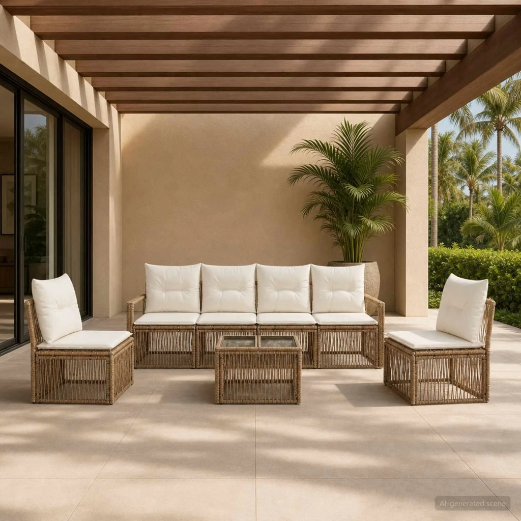 Set Divano da Giardino 7 pcs Beige polyrattan 3435678
