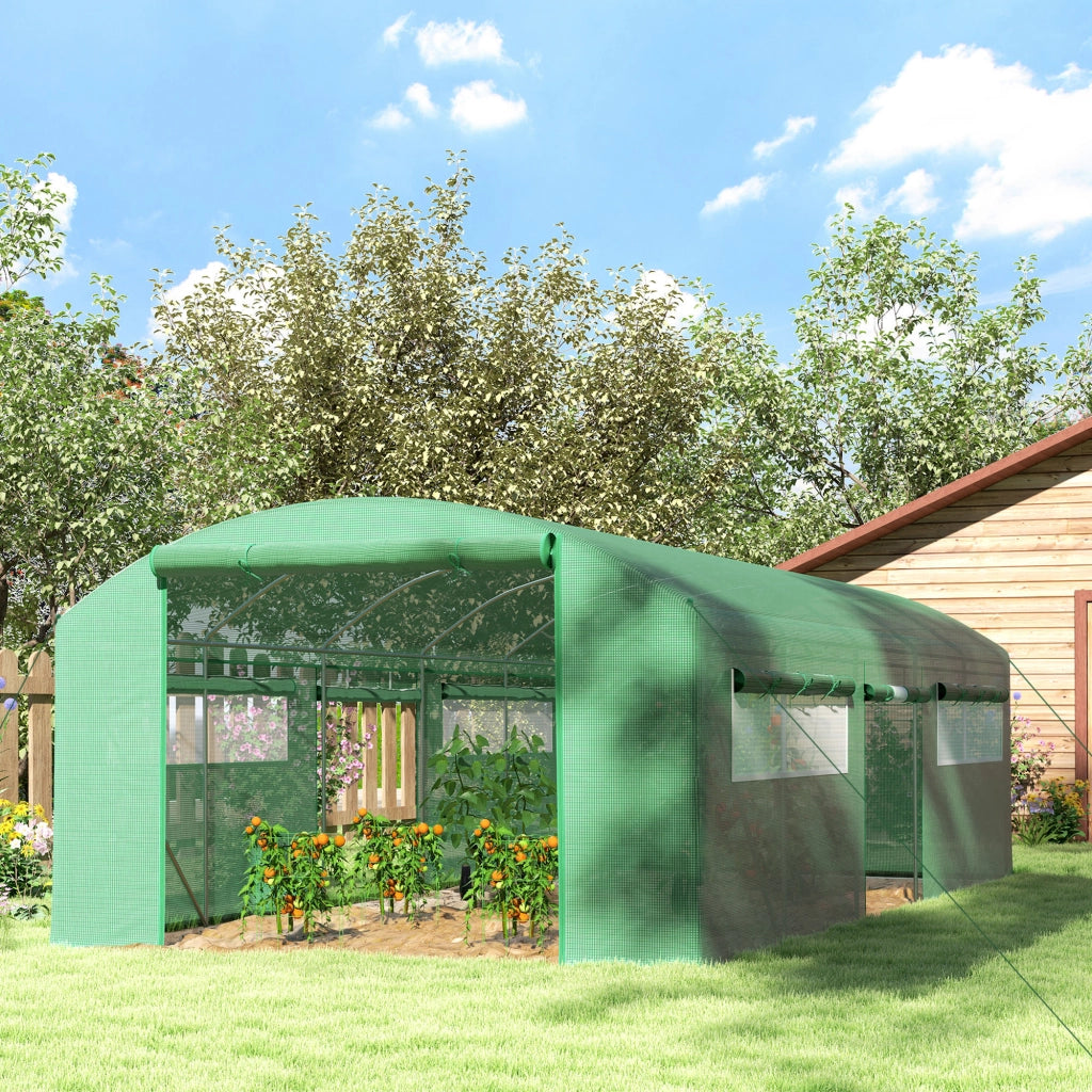 Serra da giardino tunnel con 3 porte avvolgibili e 6 finestrelle ¨C zephmum ¨C verde, acciaio zincato e PE, 6x3x2 m