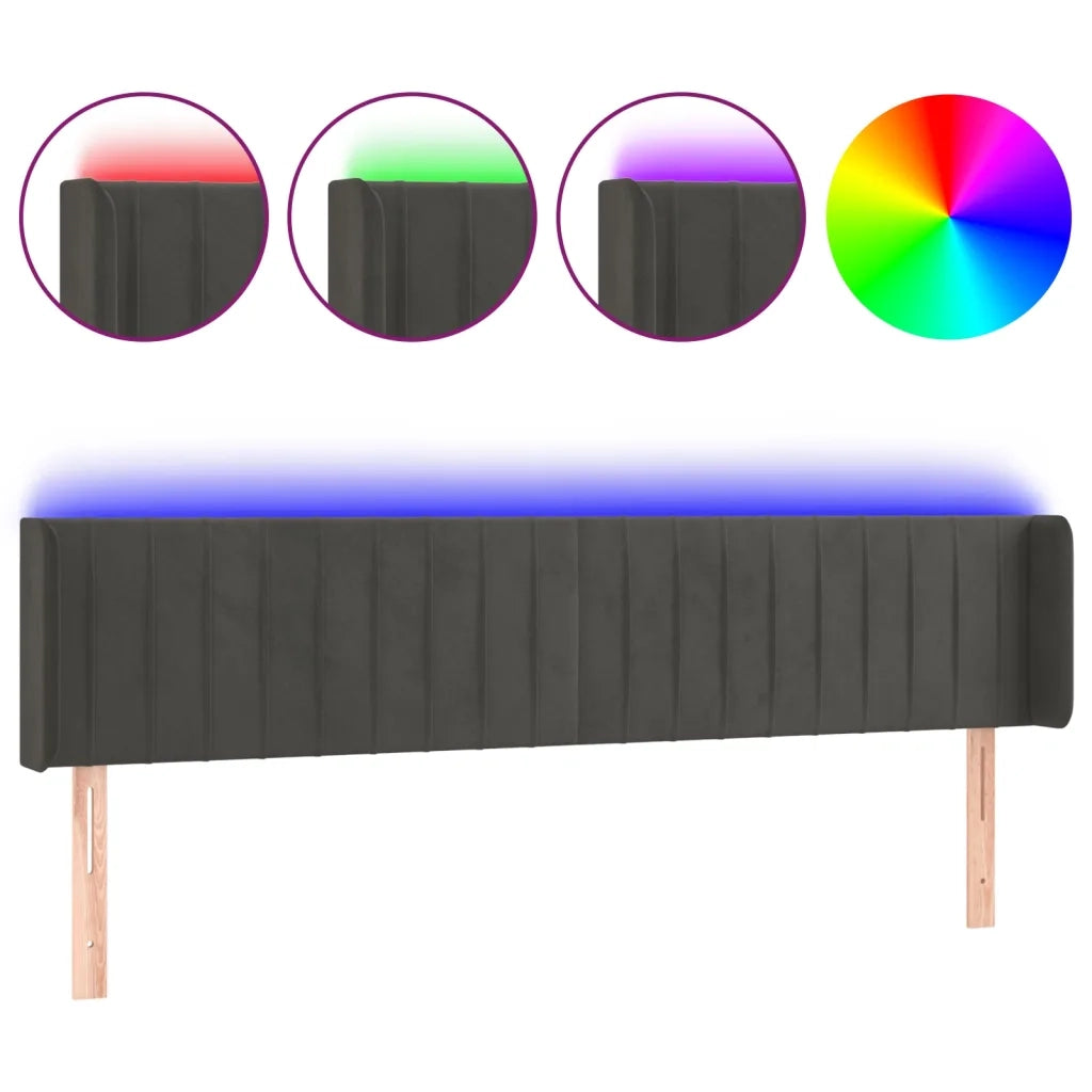 Testiera a LED-Testata con LED Grigio Scuro 203x16x78/88 cm in Velluto 639564
