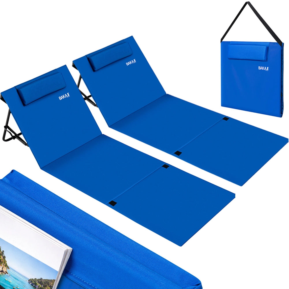 Set 2 Lettini Spiaggia Stuoia Materassino Mare Pieghevole Regolabile Blu