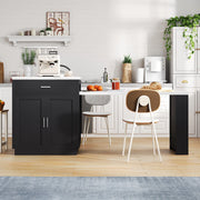 Isola cucina con tavolo allungabile per 2-6 persone, presa integrata, 2 cassetti e vani aperti, nero