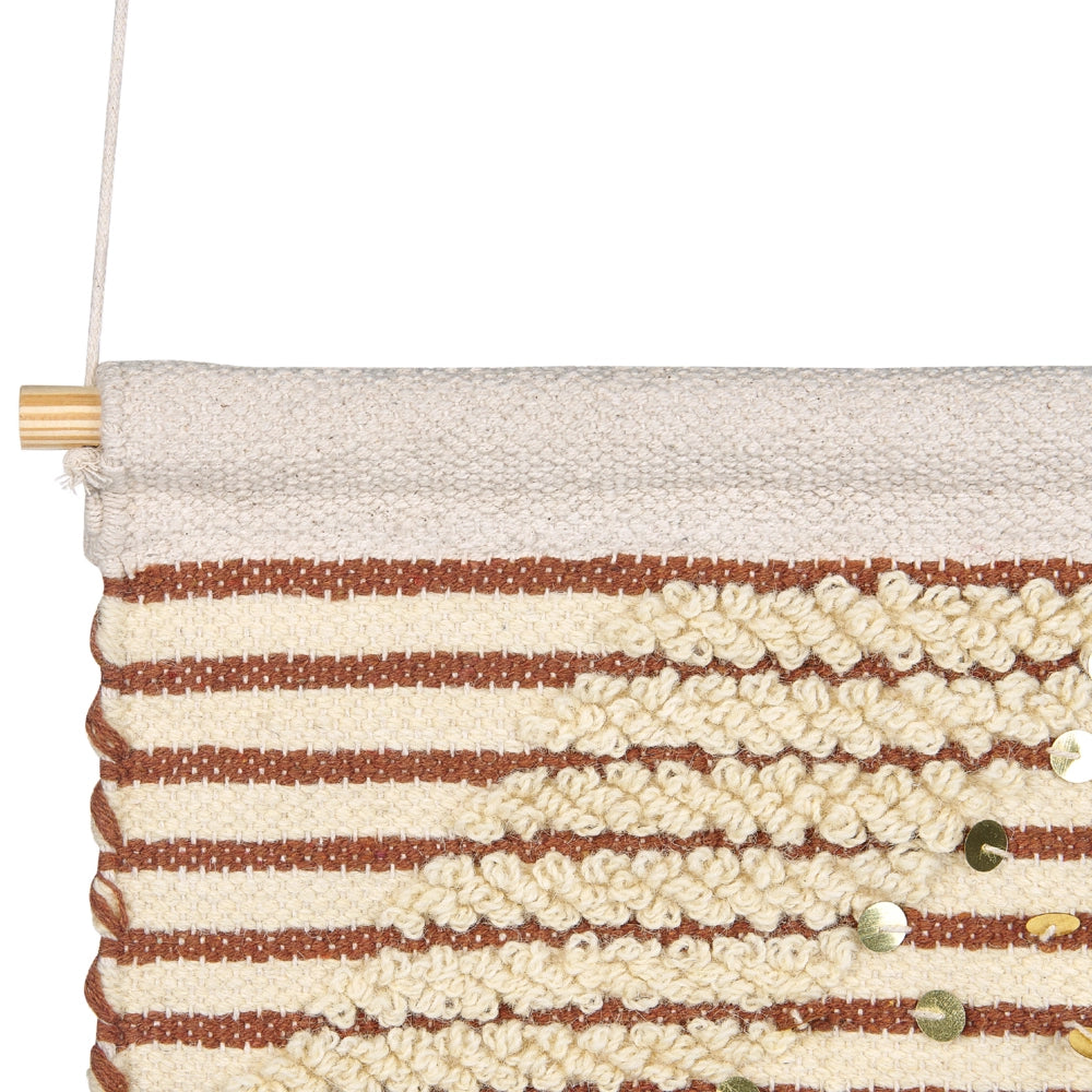 Decorazione da parete in cotone beige rosso fatto a mano con paillettes in nappa arte da parete motivo geometrico boho per soggiorno camera da letto