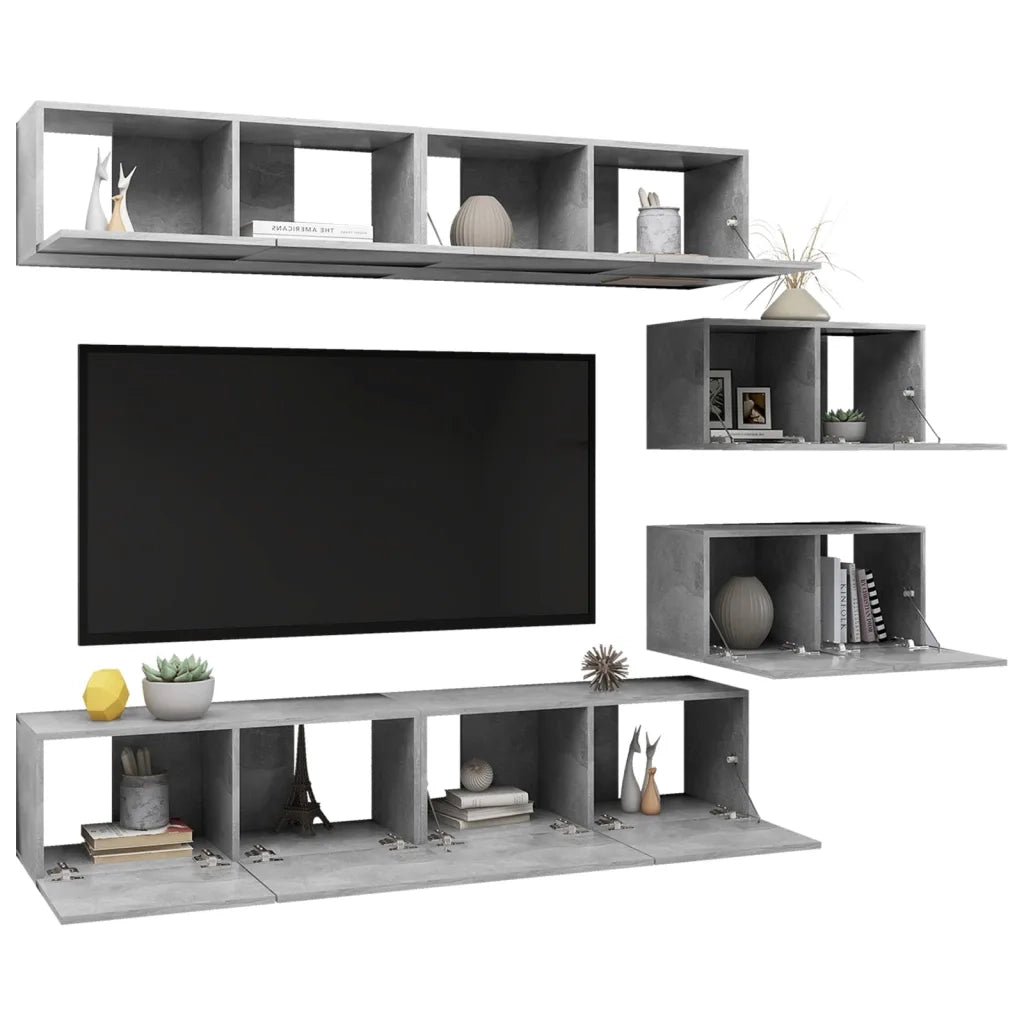 Set di Mobili Porta TV 6 pz Grigio Cemento in Legno Multistrato 3079146