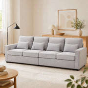 Divano Lineare 4 Posti con Tasche Laterali e 4 Cuscini Lombari, in Lino Grigio 264 × 83 × 87 cm