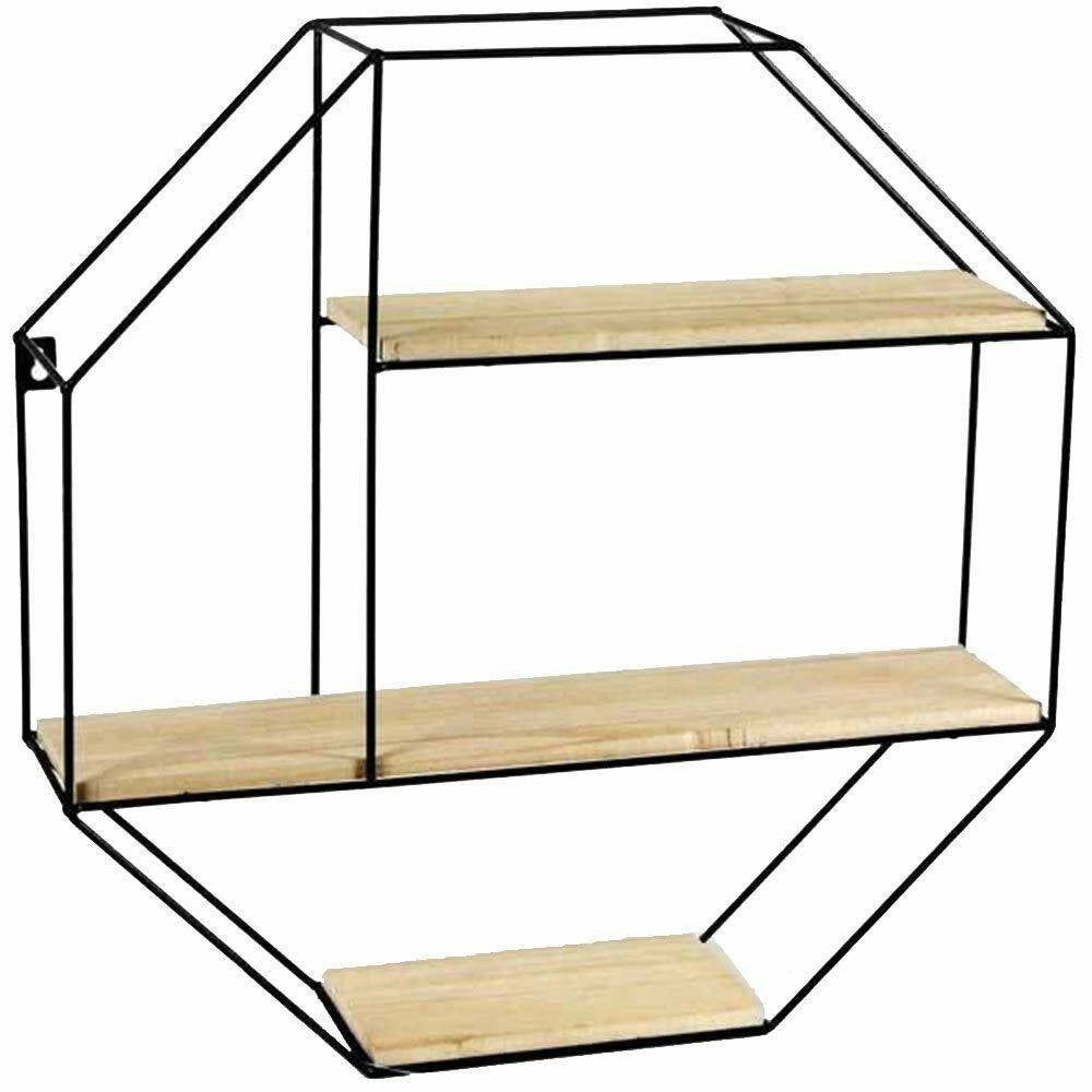 Trade Shop - Mensola Parete Esagonale 3 Mensole Ripiani Design Moderno Scaffale Legno Metallo -