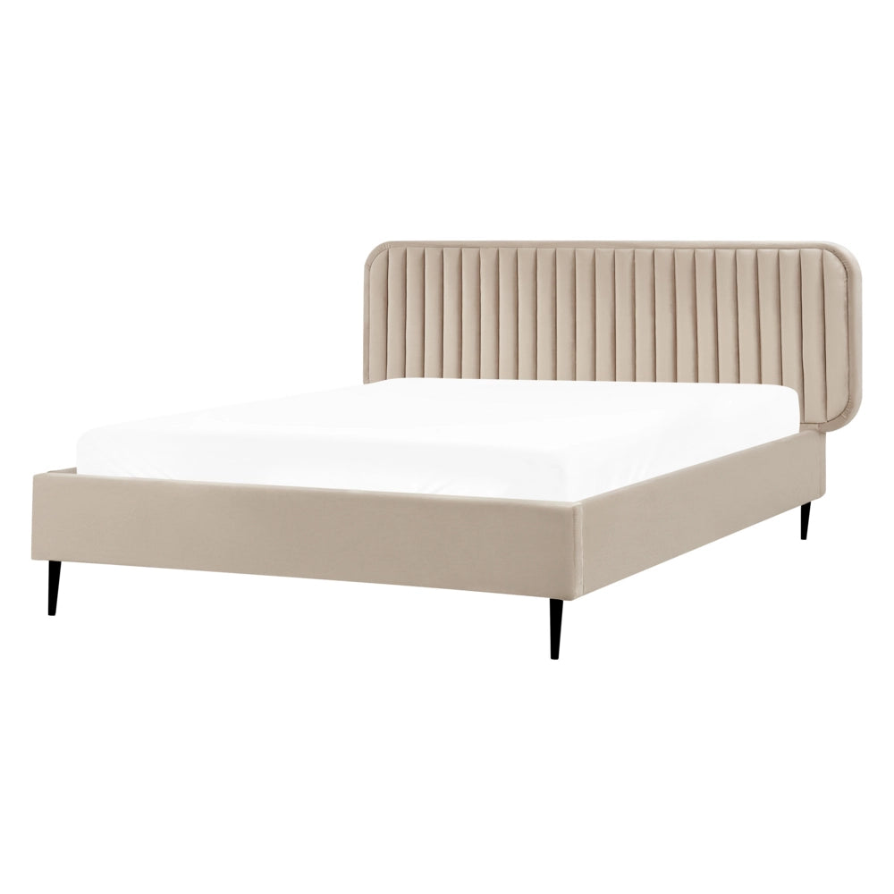 Letto matrimoniale UE tortora Rivestimento in velluto 140 x 200 cm Telaio Poggiatesta Gambe in metallo Design moderno Camera da letto