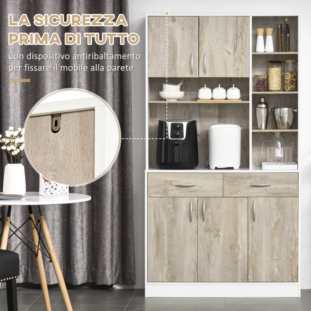Mobile Buffet Dispensa con Ante e Cassetti ¨C zephmum ¨C Bianco e Legno 100x39x181.5 cm