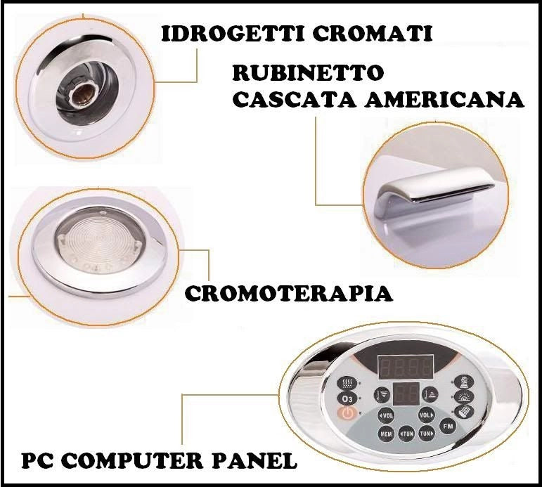 Vasca idromassaggio biposto stondata, full optional 180x140cm Sicorage Getra