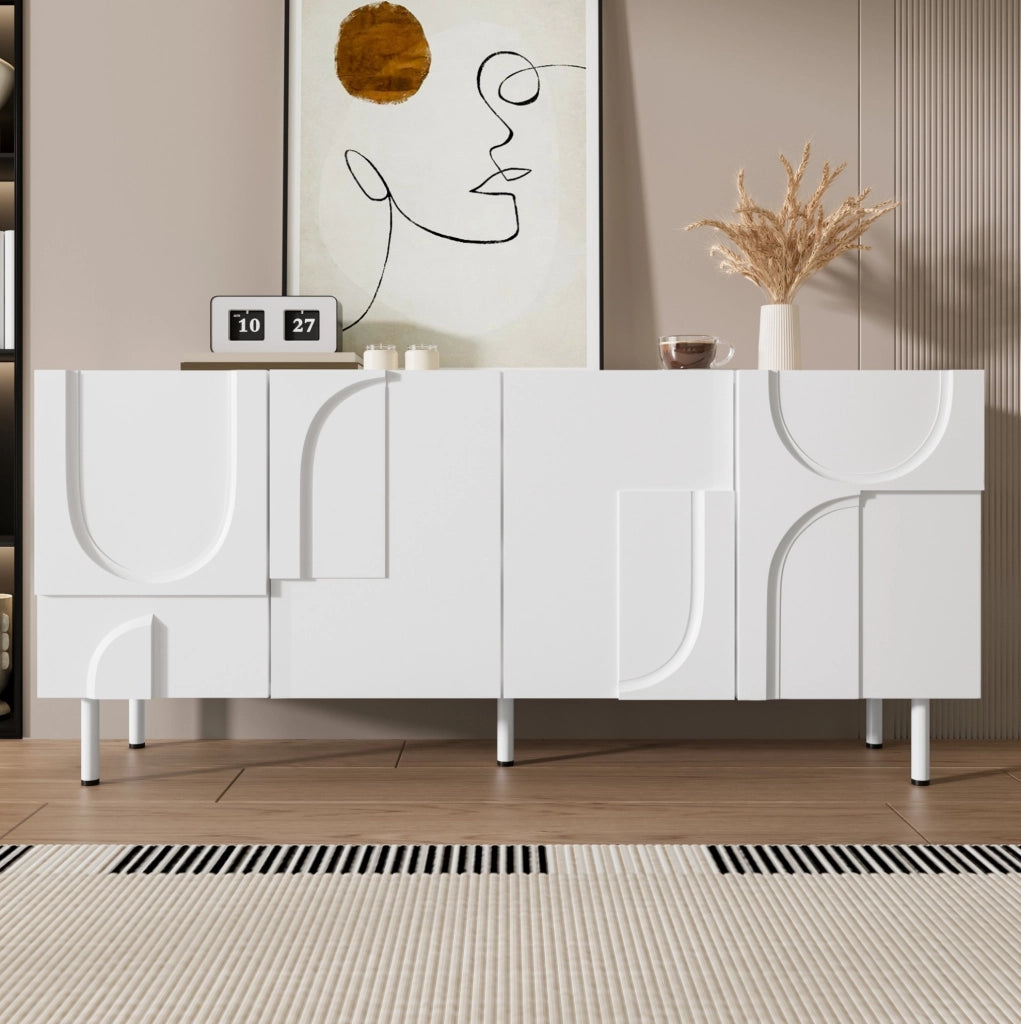 Credenza geometrica bianca 160 cm in MDF e truciolare