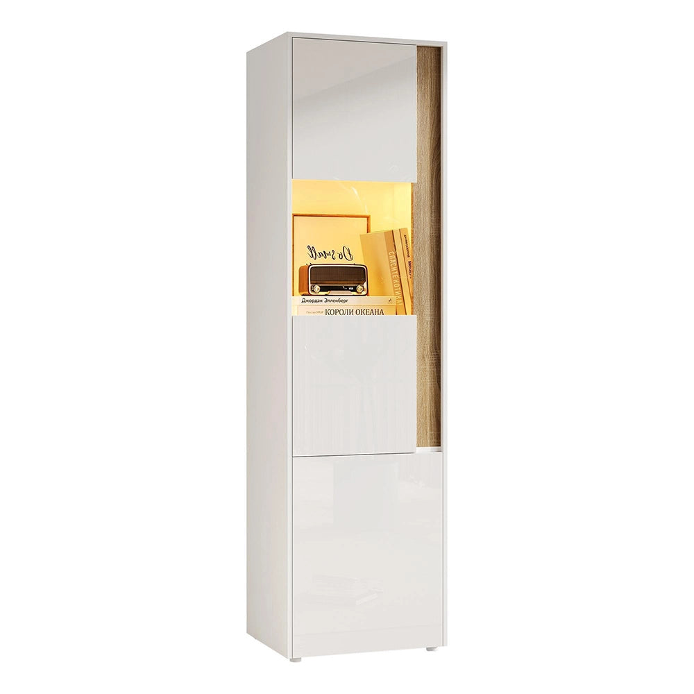 Armadio vetrina con illuminazione LED - Xylo - 50x40x179 cm - Bianco e naturale