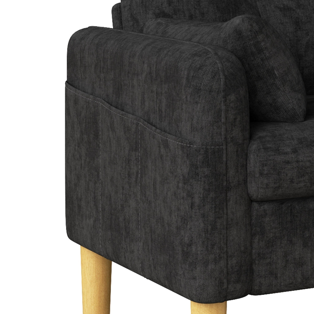Divano a 2 posti per piccoli spazi con cuscini e tasca laterale in chenille grigio 119×78×85 cm