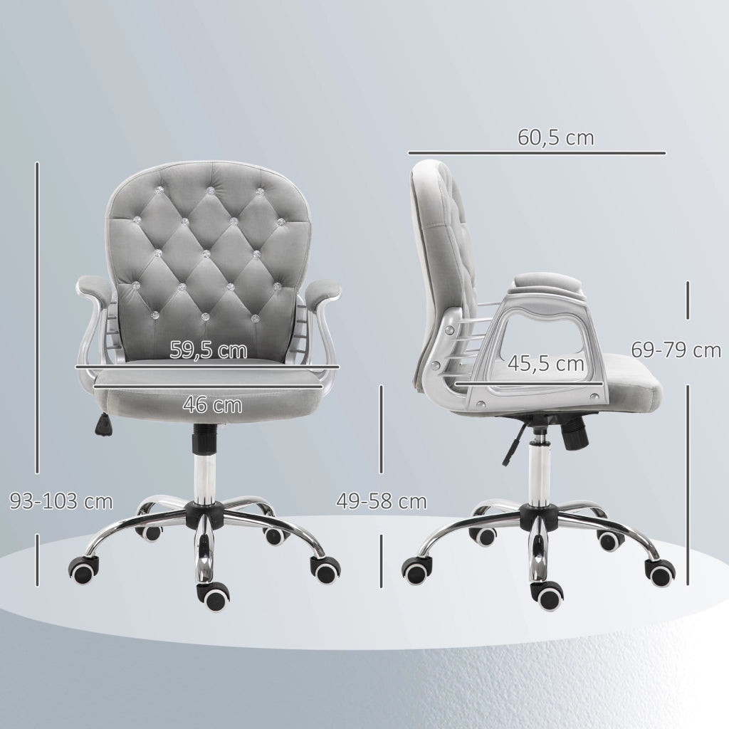 Sedia da ufficio in velluto con schienale e braccioli ¨C zephmum ¨C Grigio 60x60x93-103 cm