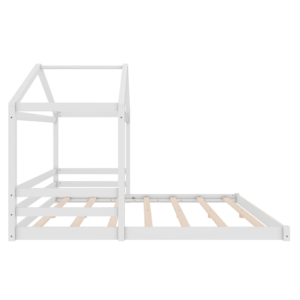 Letto a casetta per bambini 140x200 cm con rete a doghe, in legno di pino e MDF, bianco