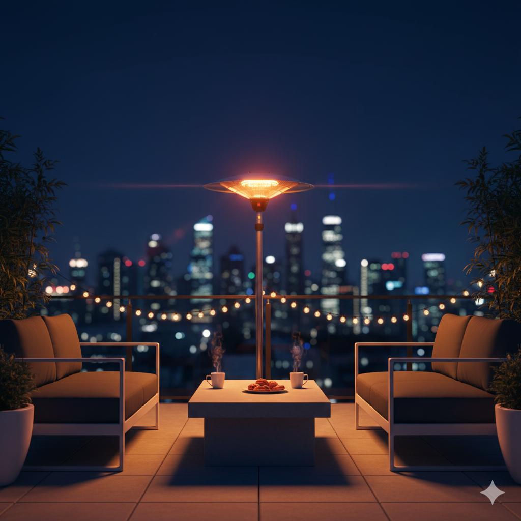 Stufa Elettrica Fungo Riscaldante Infrarossi Saturno Esterno-Interno Regolabile Argento